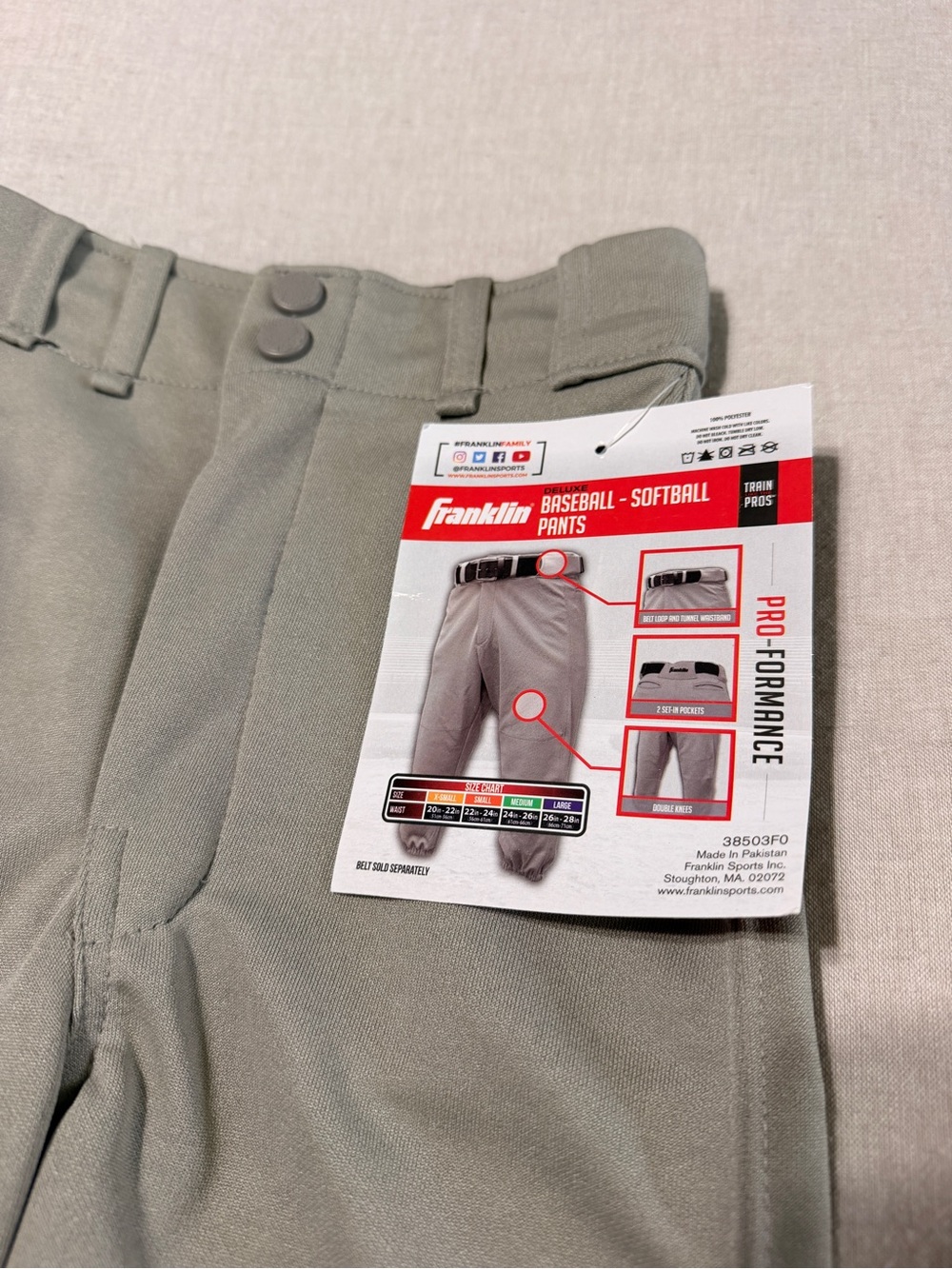 Franklin Kids' Gray Baseball/Softball Pants - Pro Performance